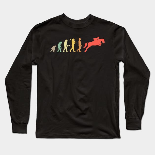 Retro Horse Riding Evolution Gift For Riders Long Sleeve T-Shirt by OceanRadar